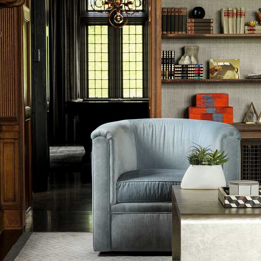 003 Arm Chair Ottoman Shelves Collectables Interior Design